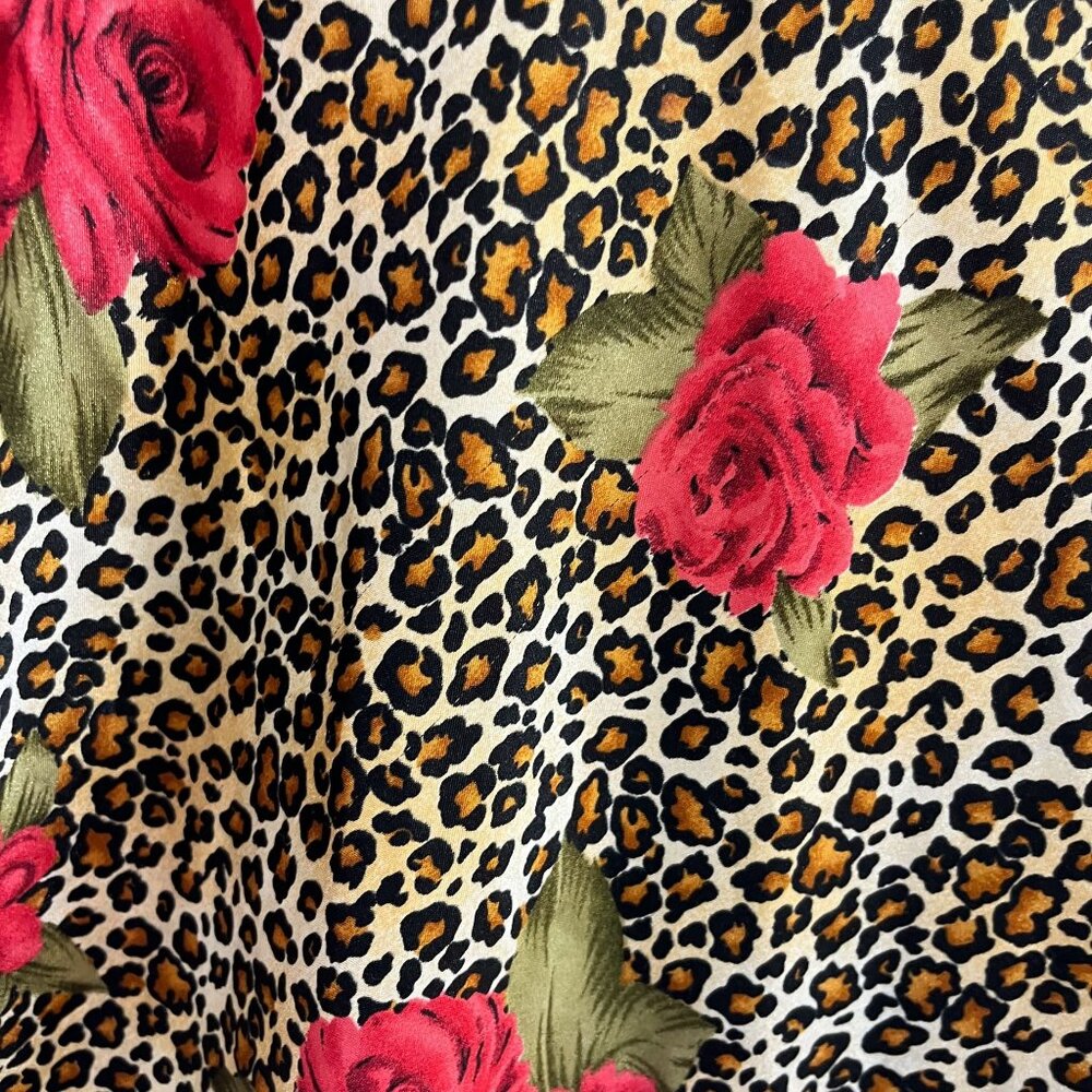 Vintage Leopard Floral Satin Mini Slip Dress Bow Scoop Neck Y2K‎ 90s Size Small - Picture 7 of 8